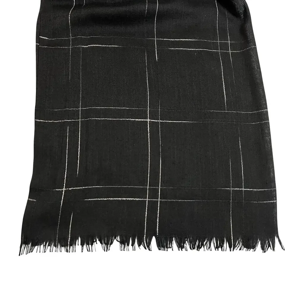 Women's Windowpane Scarf with Raw Hem Preppy Lightweight Minimalist Modest